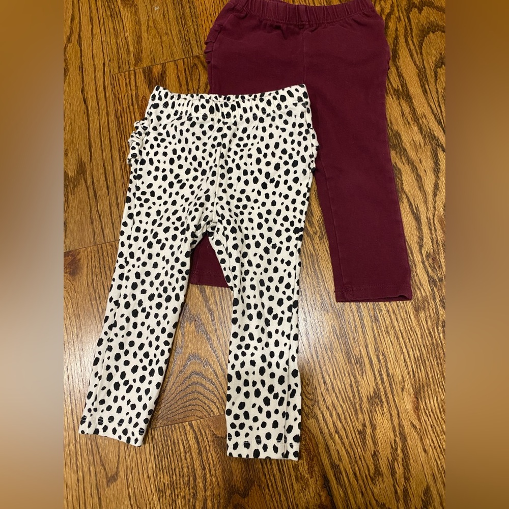 Bundle of Old Navy Burgundy and Spotted Leggings with Ruffles, size 18-24 months